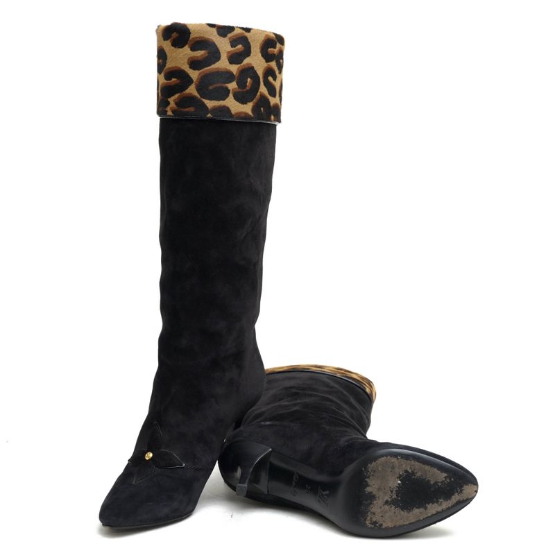 Vuitton/Louis Vuitton Long Boots Shoes Women Suede Leather Genuine Black
