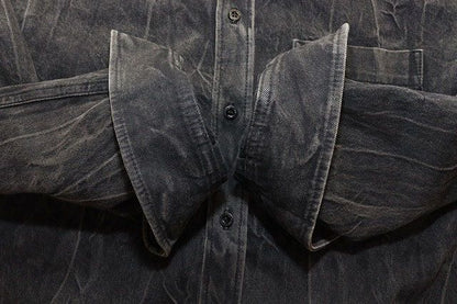 Balenciaga Back Logo Denim Shirt Size 38 Button Down Logo Print Black [brand