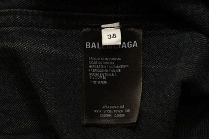 Balenciaga Back Logo Denim Shirt Size 38 Button Down Logo Print Black [brand