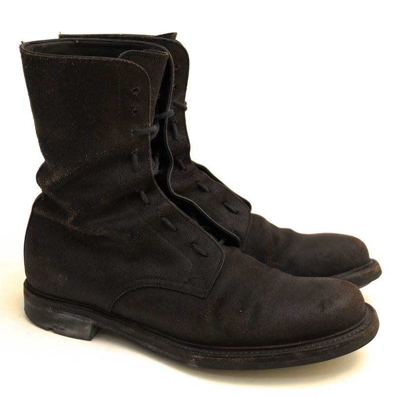 Prada Work Boots Shoes Men Suede Leather Genuine Black 2197 Plain Toe