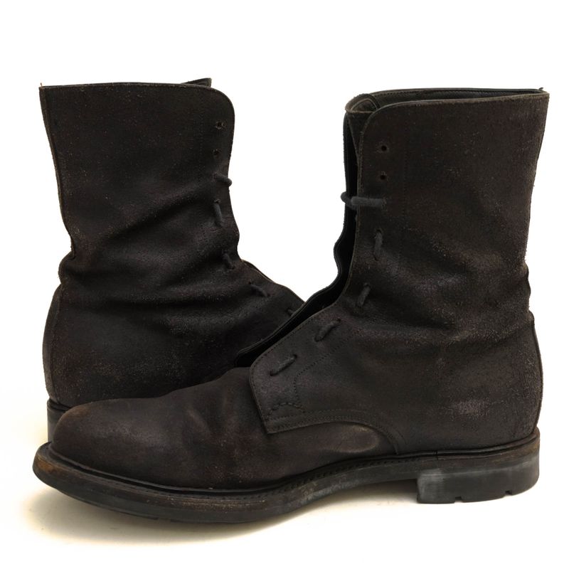 Prada Work Boots Shoes Men Suede Leather Genuine Black 2197 Plain Toe