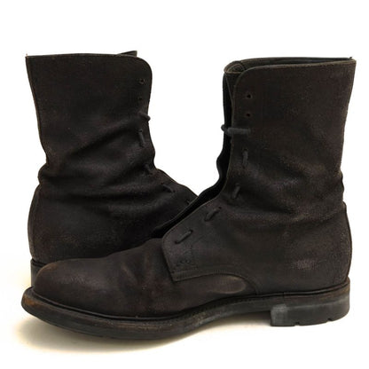 Prada Work Boots Shoes Men Suede Leather Genuine Black 2197 Plain Toe