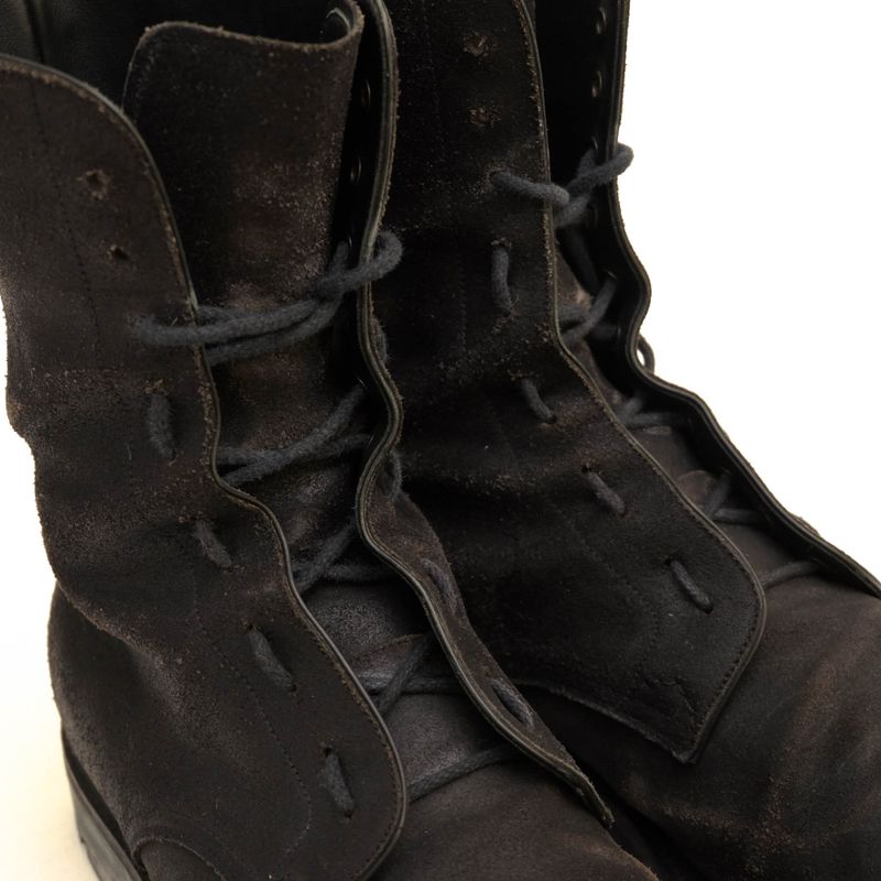 Prada Work Boots Shoes Men Suede Leather Genuine Black 2197 Plain Toe