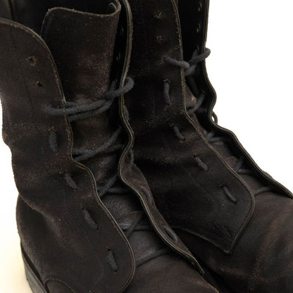 Prada Work Boots Shoes Men Suede Leather Genuine Black 2197 Plain Toe