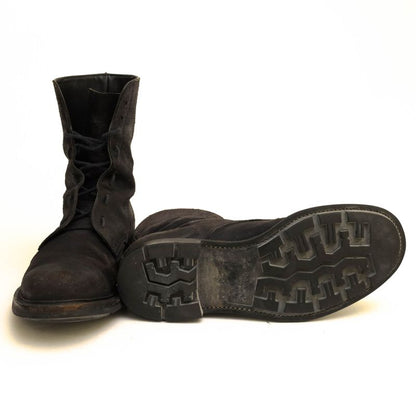 Prada Work Boots Shoes Men Suede Leather Genuine Black 2197 Plain Toe