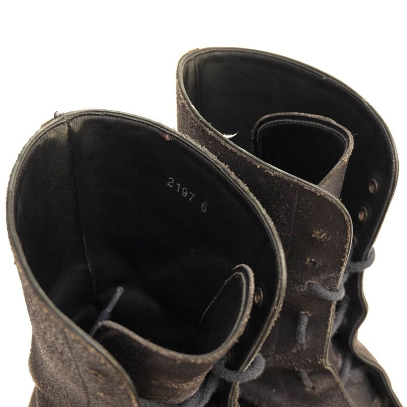 Prada Work Boots Shoes Men Suede Leather Genuine Black 2197 Plain Toe