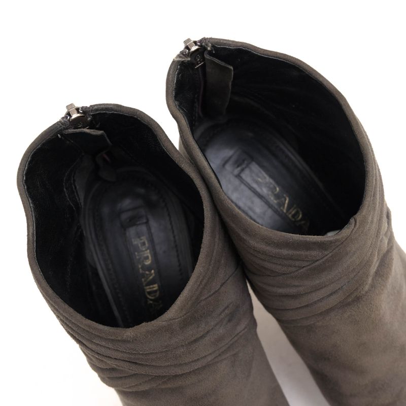 Prada Short Boots Shoes Women Suede Leather Genuine Leather Gray Booties Plain