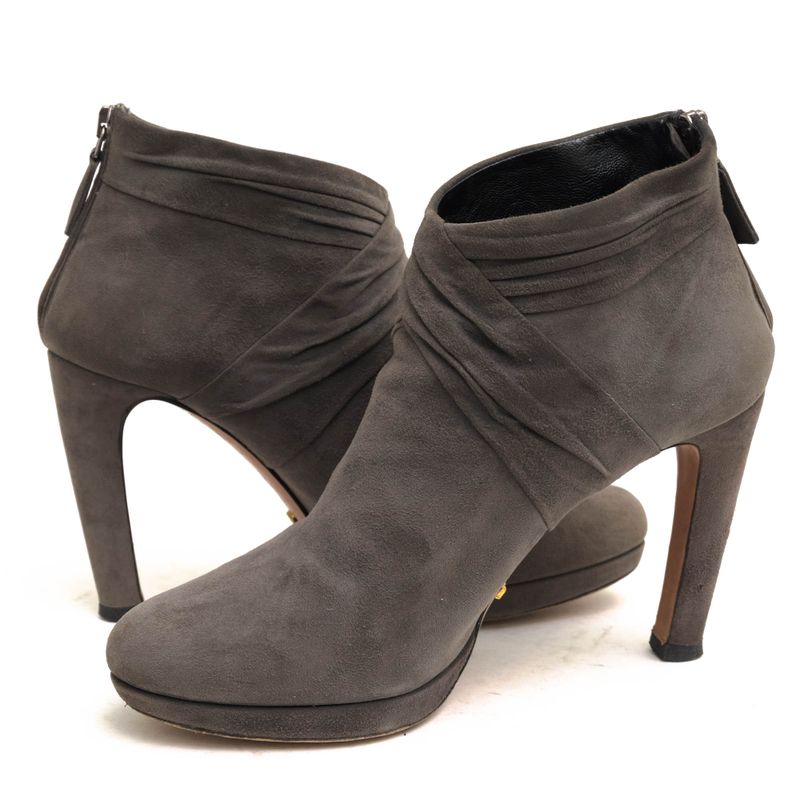 Prada Short Boots Shoes Women Suede Leather Genuine Leather Gray Booties Plain