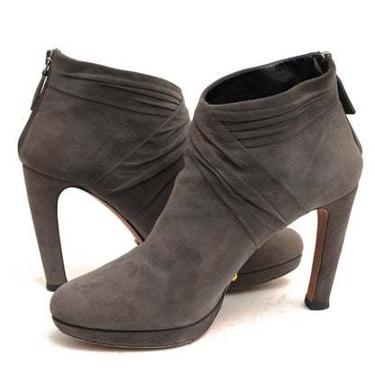 Prada Short Boots Shoes Women Suede Leather Genuine Leather Gray Booties Plain