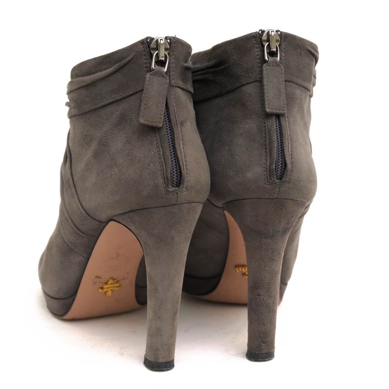 Prada Short Boots Shoes Women Suede Leather Genuine Leather Gray Booties Plain