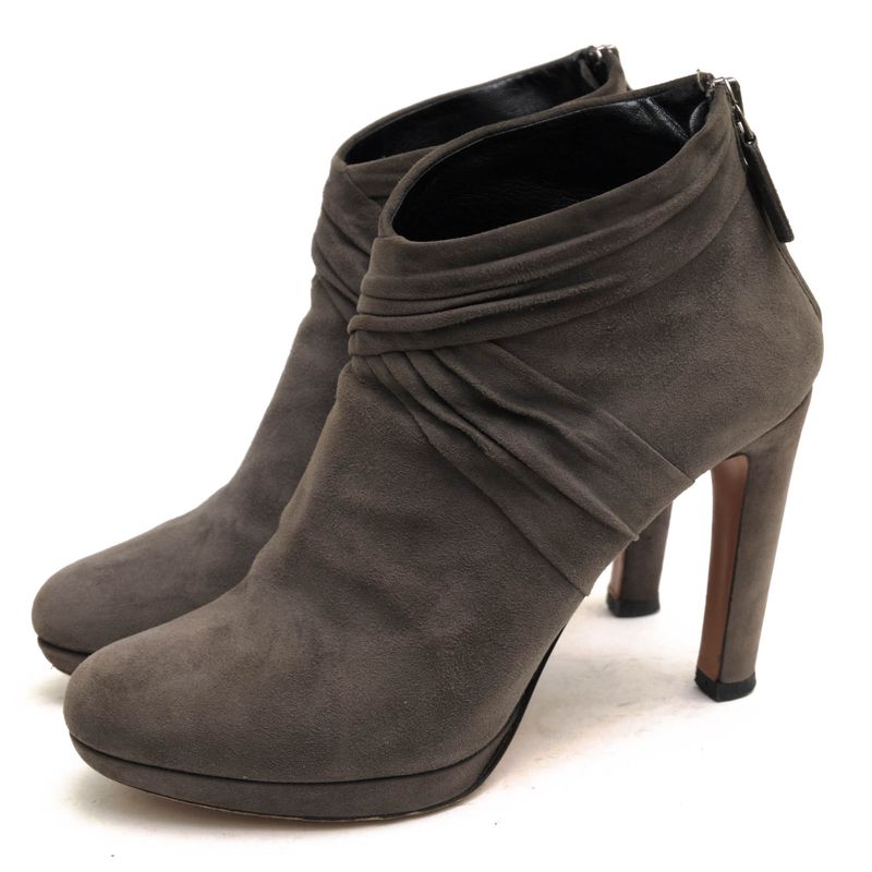 Prada Short Boots Shoes Women Suede Leather Genuine Leather Gray Booties Plain