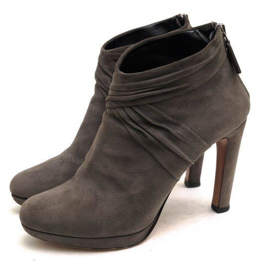 Prada Short Boots Shoes Women Suede Leather Genuine Leather Gray Booties Plain