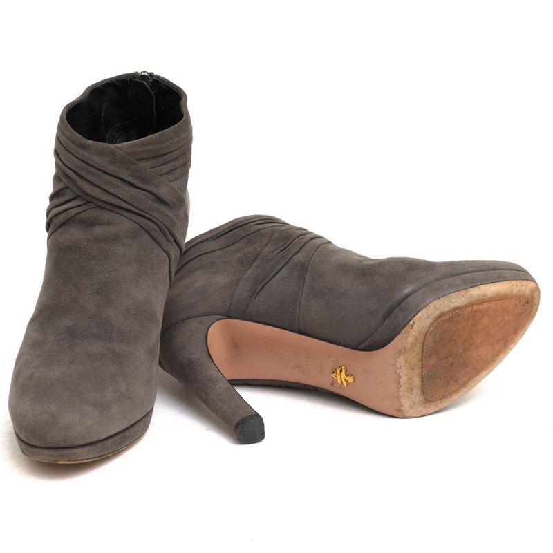 Prada Short Boots Shoes Women Suede Leather Genuine Leather Gray Booties Plain