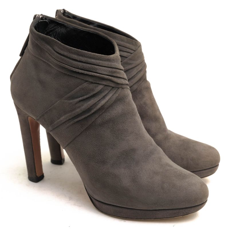 Prada Short Boots Shoes Women Suede Leather Genuine Leather Gray Booties Plain