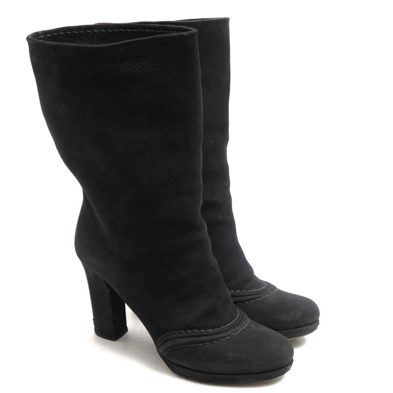 Prada/Prada Mid Length Boots Shoes Women Suede Leather Genuine Black Chunky Heel