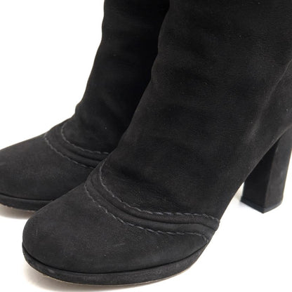 Prada/Prada Mid Length Boots Shoes Women Suede Leather Genuine Black Chunky Heel