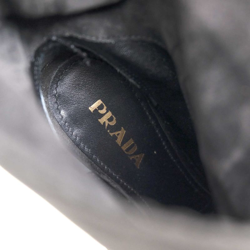 Prada/Prada Mid Length Boots Shoes Women Suede Leather Genuine Black Chunky Heel