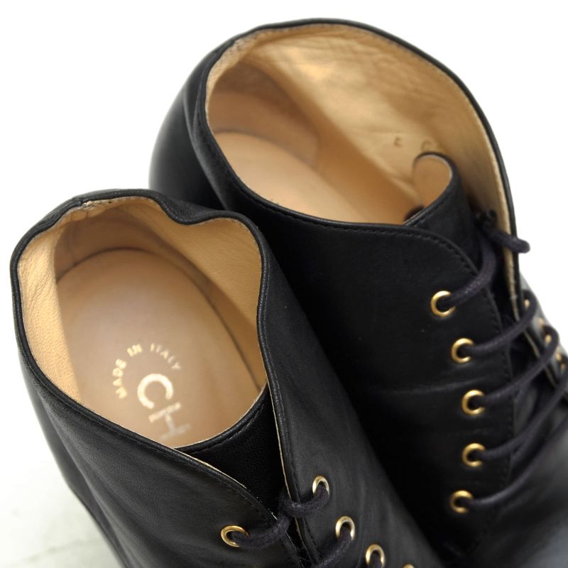 Chanel Booties Short Boots Shoes Women Leather Genuine Black G28406 Coco Mark