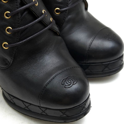 Chanel Booties Short Boots Shoes Women Leather Genuine Black G28406 Coco Mark