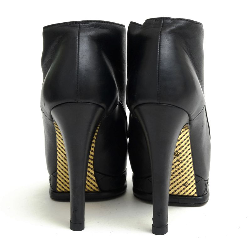 Chanel Booties Short Boots Shoes Women Leather Genuine Black G28406 Coco Mark