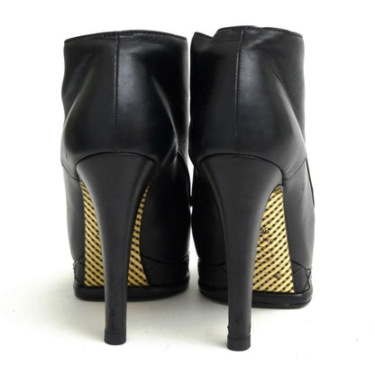 Chanel Booties Short Boots Shoes Women Leather Genuine Black G28406 Coco Mark