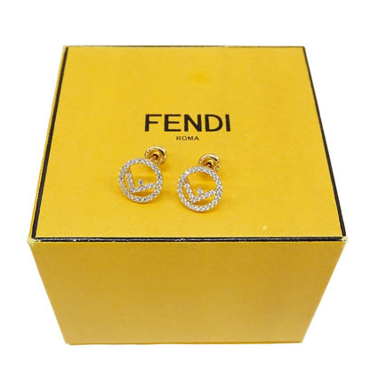 Fendi Earrings Women's Branded F's Rhinestone Gold Accessory for Both Ears