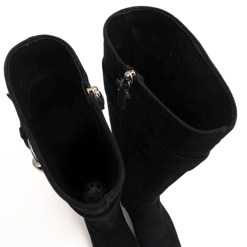 Gucci Long Boots Shoes Women Suede Leather Genuine Black 182010 Belt Design