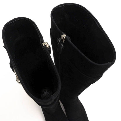 Gucci Long Boots Shoes Women Suede Leather Genuine Black 182010 Belt Design
