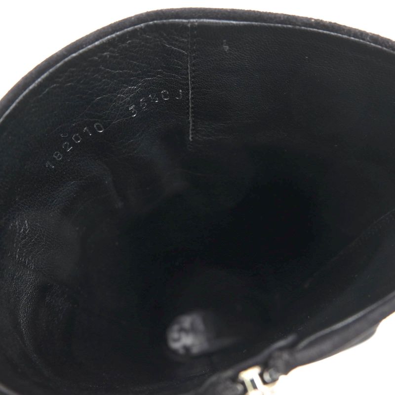 Gucci Long Boots Shoes Women Suede Leather Genuine Black 182010 Belt Design