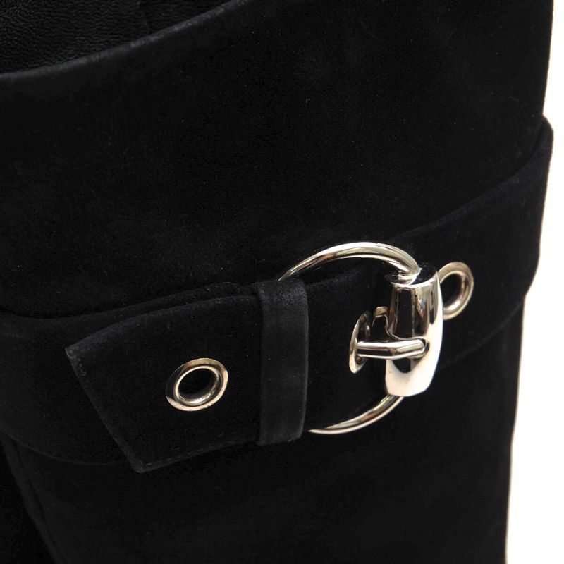 Gucci Long Boots Shoes Women Suede Leather Genuine Black 182010 Belt Design