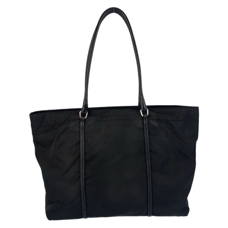 Prada Tessuto Triangle Logo Plate Black Silver Hardware Tote Bag Shoulder Bag