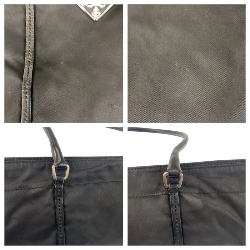 Prada Tessuto Triangle Logo Plate Black Silver Hardware Tote Bag Shoulder Bag