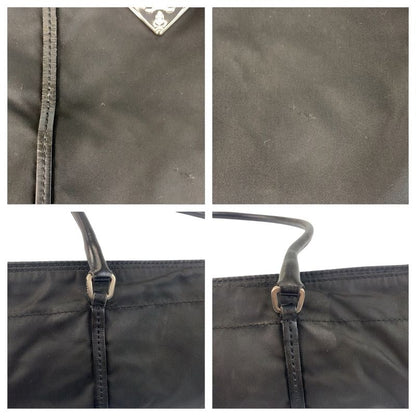Prada Tessuto Triangle Logo Plate Black Silver Hardware Tote Bag Shoulder Bag