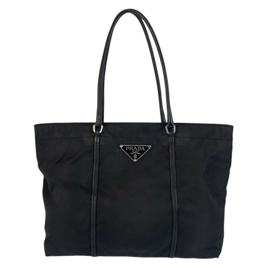 Prada Tessuto Triangle Logo Plate Black Silver Hardware Tote Bag Shoulder Bag