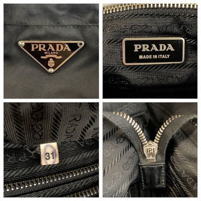 Prada Tessuto Triangle Logo Plate Black Silver Hardware Tote Bag Shoulder Bag
