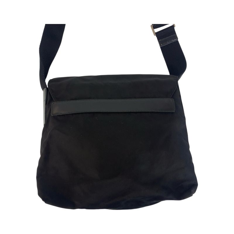 Prada Tessuto Triangle Logo Plate Black Silver Hardware Shoulder Bag Messenger