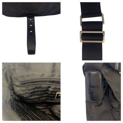 Prada Tessuto Triangle Logo Plate Black Silver Hardware Shoulder Bag Messenger