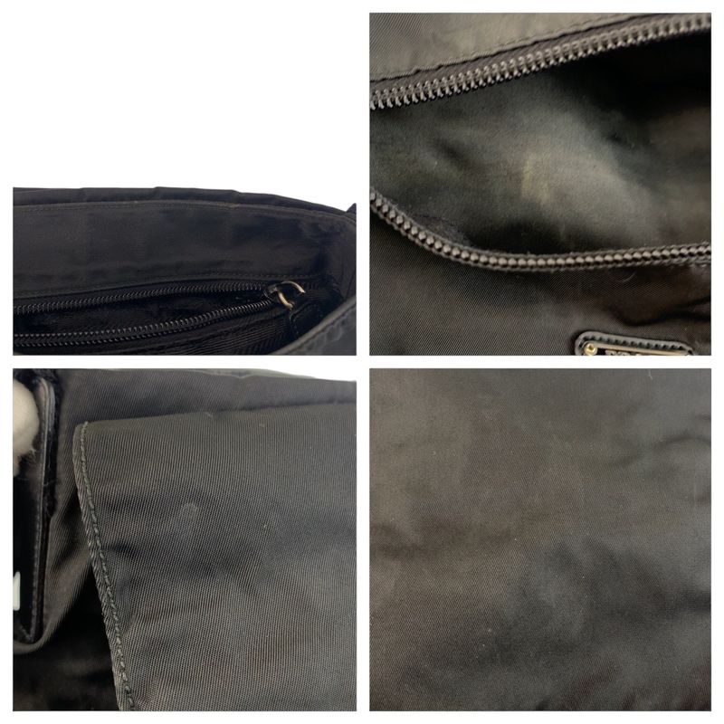 Prada Tessuto Triangle Logo Plate Black Silver Hardware Shoulder Bag Messenger