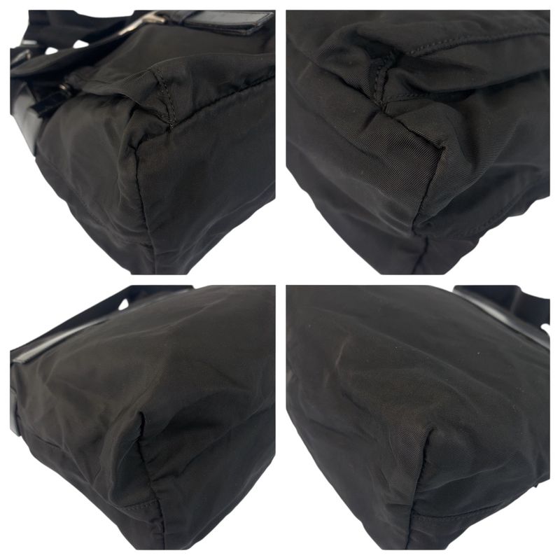 Prada Tessuto Triangle Logo Plate Black Silver Hardware Shoulder Bag Messenger