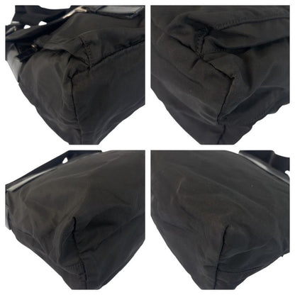 Prada Tessuto Triangle Logo Plate Black Silver Hardware Shoulder Bag Messenger