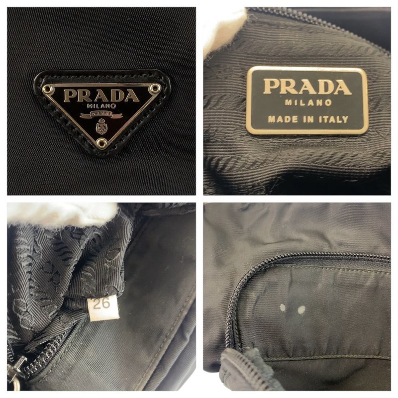Prada Tessuto Triangle Logo Plate Black Silver Hardware Shoulder Bag Messenger