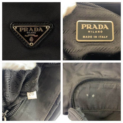 Prada Tessuto Triangle Logo Plate Black Silver Hardware Shoulder Bag Messenger