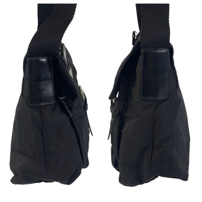 Prada Tessuto Triangle Logo Plate Black Silver Hardware Shoulder Bag Messenger