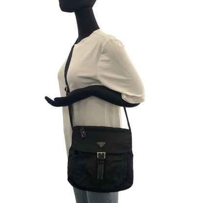 Prada Tessuto Triangle Logo Plate Black Silver Hardware Shoulder Bag Messenger