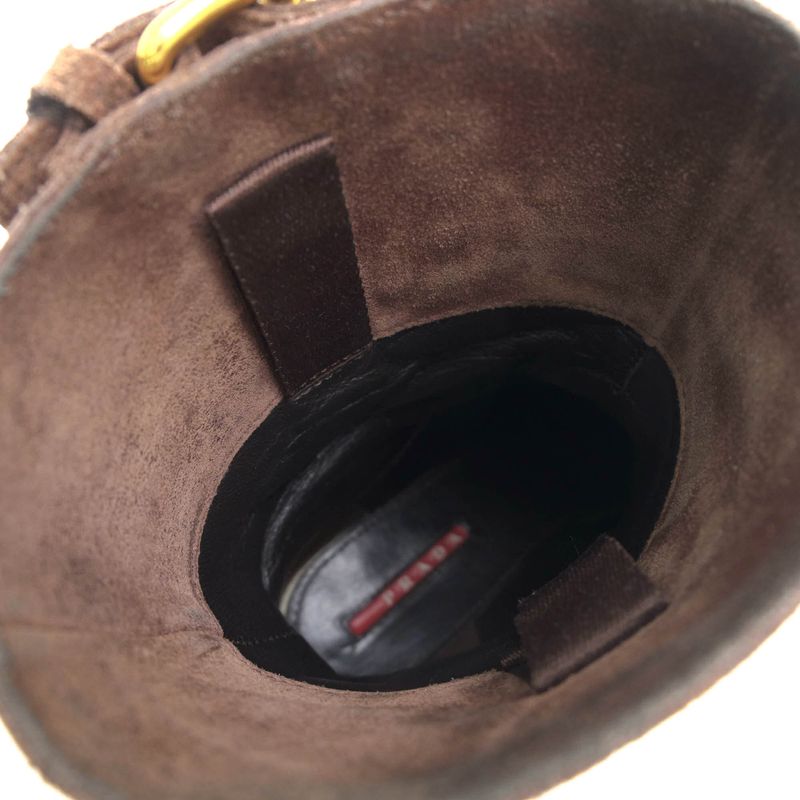 Prada Engineer Boots Shoes Women Suede Leather Genuine Dark Brown 3u5360