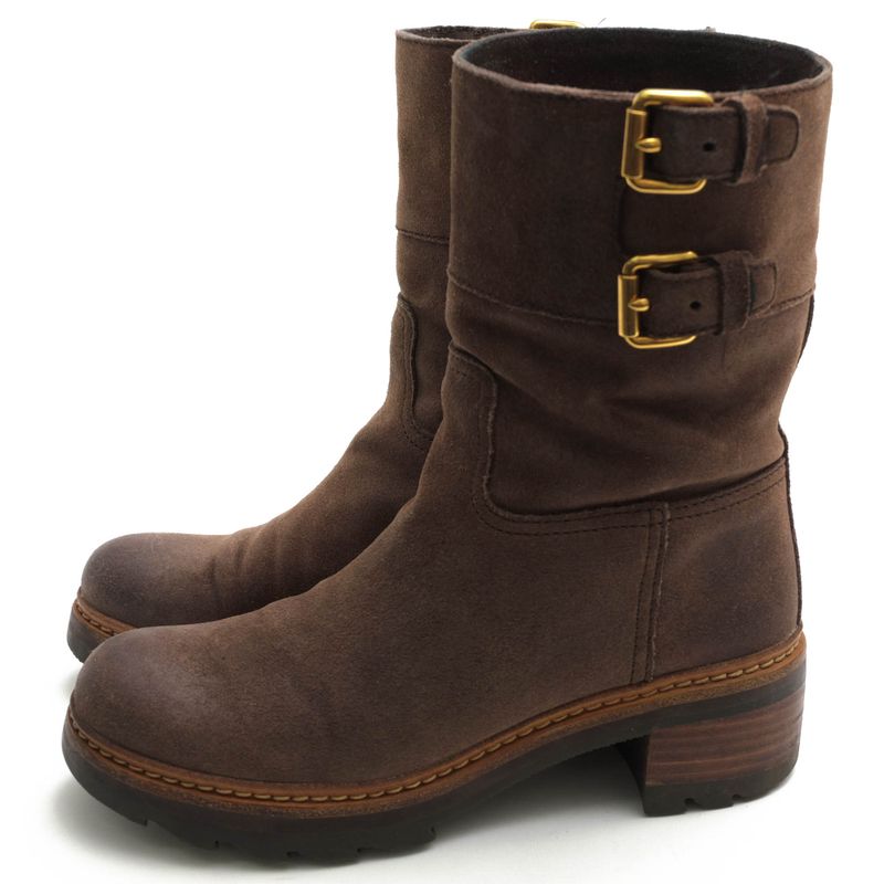 Prada Engineer Boots Shoes Women Suede Leather Genuine Dark Brown 3u5360