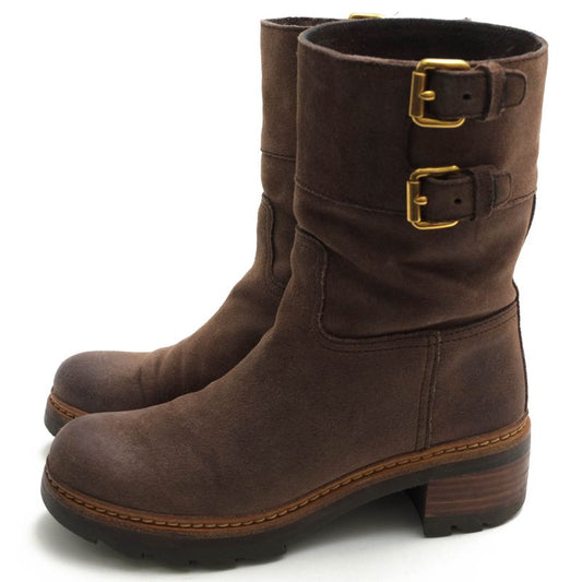 Prada Engineer Boots Shoes Women Suede Leather Genuine Dark Brown 3u5360