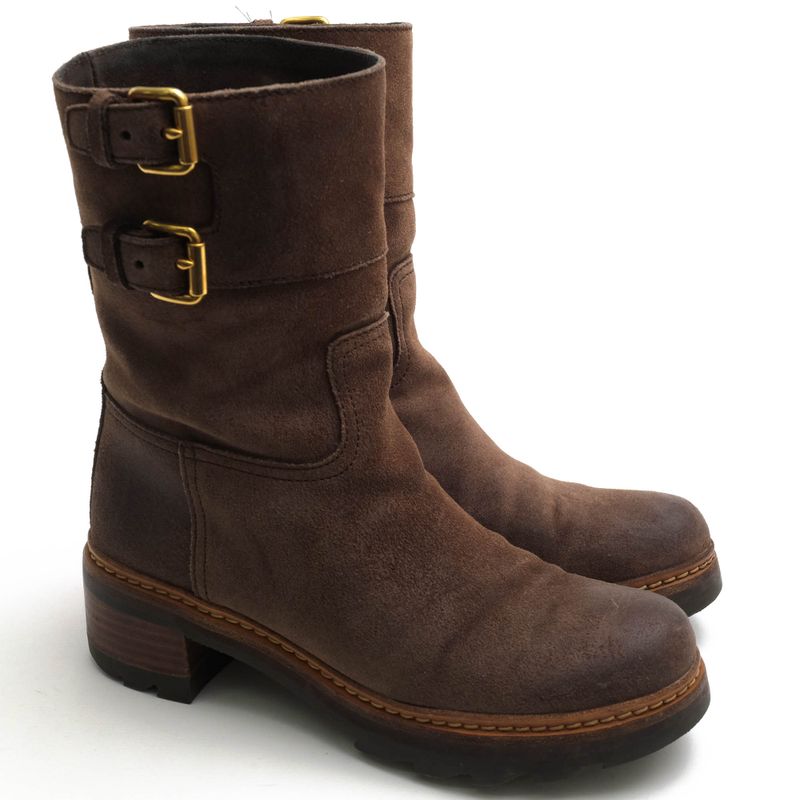 Prada Engineer Boots Shoes Women Suede Leather Genuine Dark Brown 3u5360