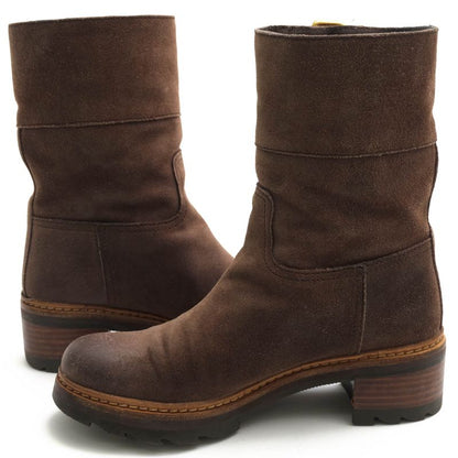 Prada Engineer Boots Shoes Women Suede Leather Genuine Dark Brown 3u5360