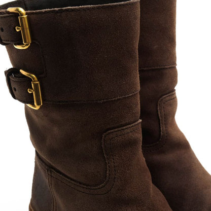 Prada Engineer Boots Shoes Women Suede Leather Genuine Dark Brown 3u5360